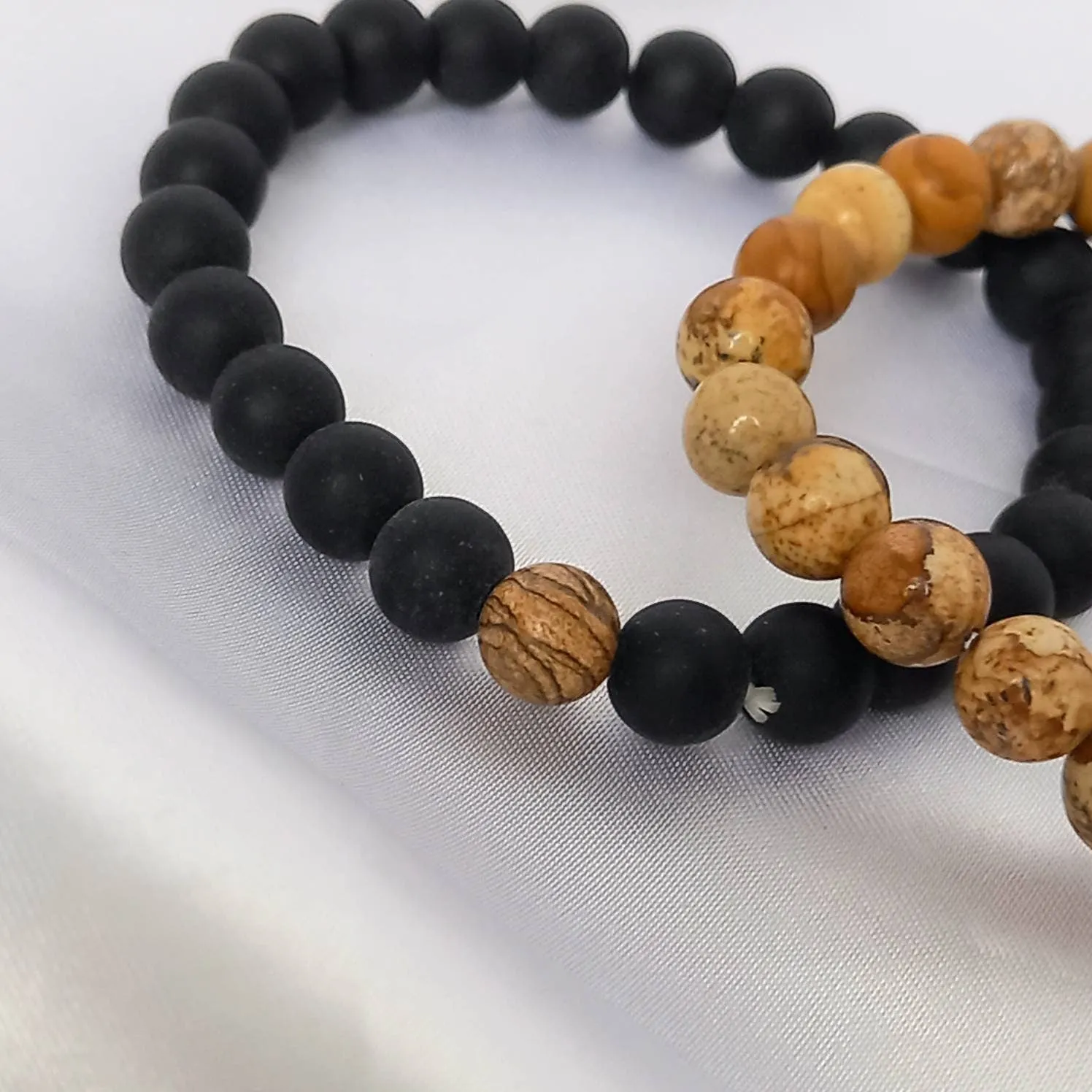 2 Matching Friendship Bead Bracelets - Bead Jewellery, Friendship Jewellery, Bead Bracelets,Wood Effect Bracelets, Brown & Black Jewellery