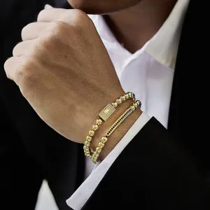 2 Pcs Crown Charm Long Tube Men Bracelet Pave CZ