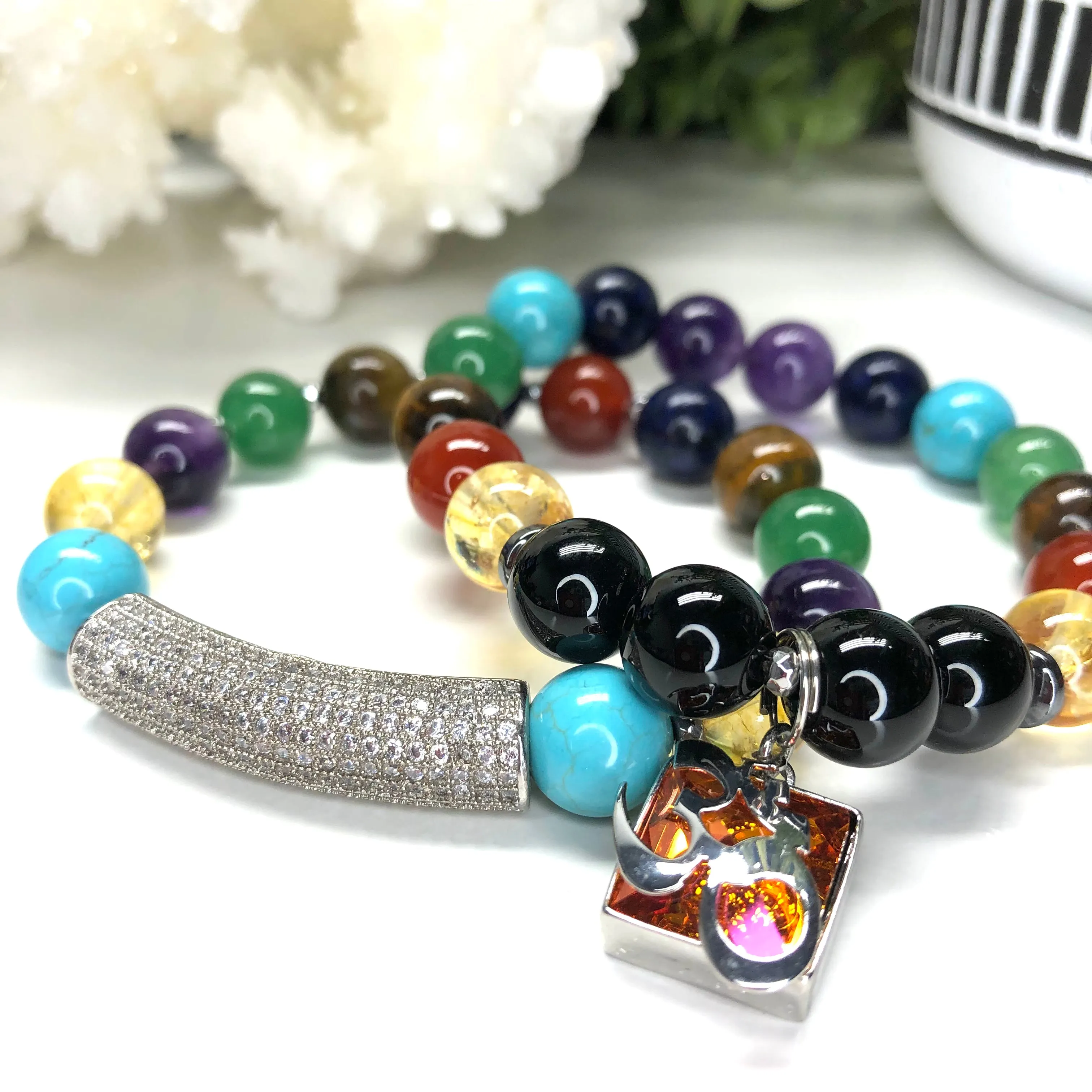 2 Piece Chakra Bracelet Set- Om