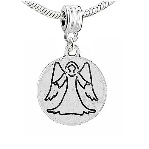 2 Sided Guardian Angel for Happiness European Bead Compatible for Most European Snake Chain Bracelet