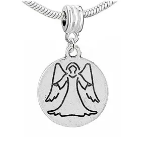 2 Sided Guardian Angel for Happiness European Bead Compatible for Most European Snake Chain Bracelet