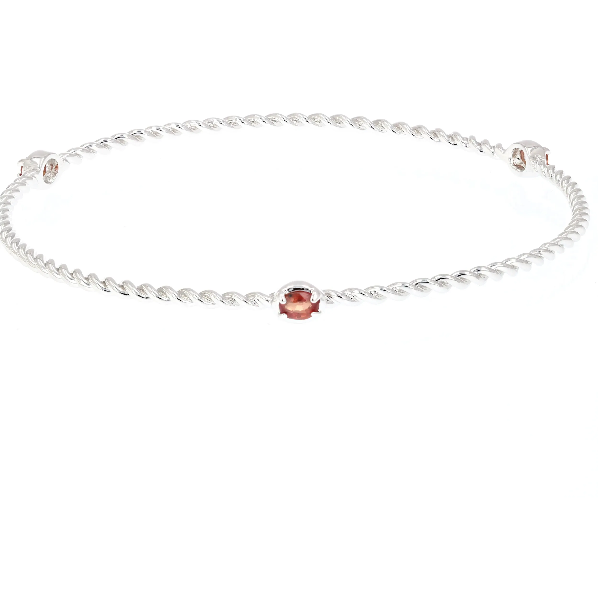 2/5 cttw Red Sapphire Bangle Bracelet Brass With Rhodium Plating Oval Cable