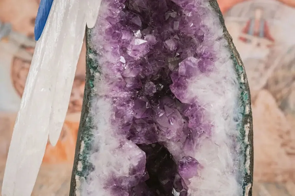 3 Ft Clear Quartz Crystal Parrot On Amethyst Cathedral
