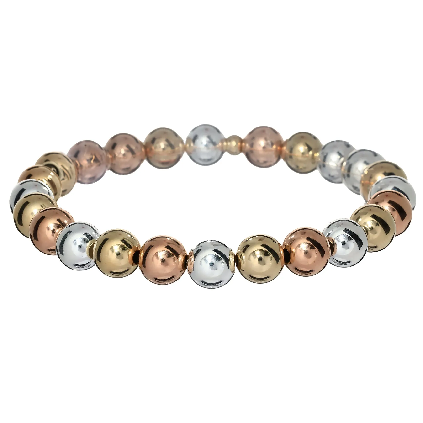 3-TONE 8mm | Yellow and Rose Gold Filled and Silver Classic Beads Bracelet