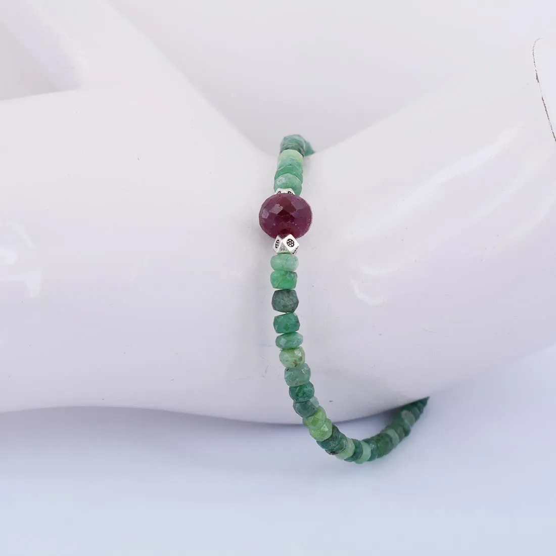 34.55 ct Emerald Gemstone & Ruby Bead Bracelet with Silver Finding