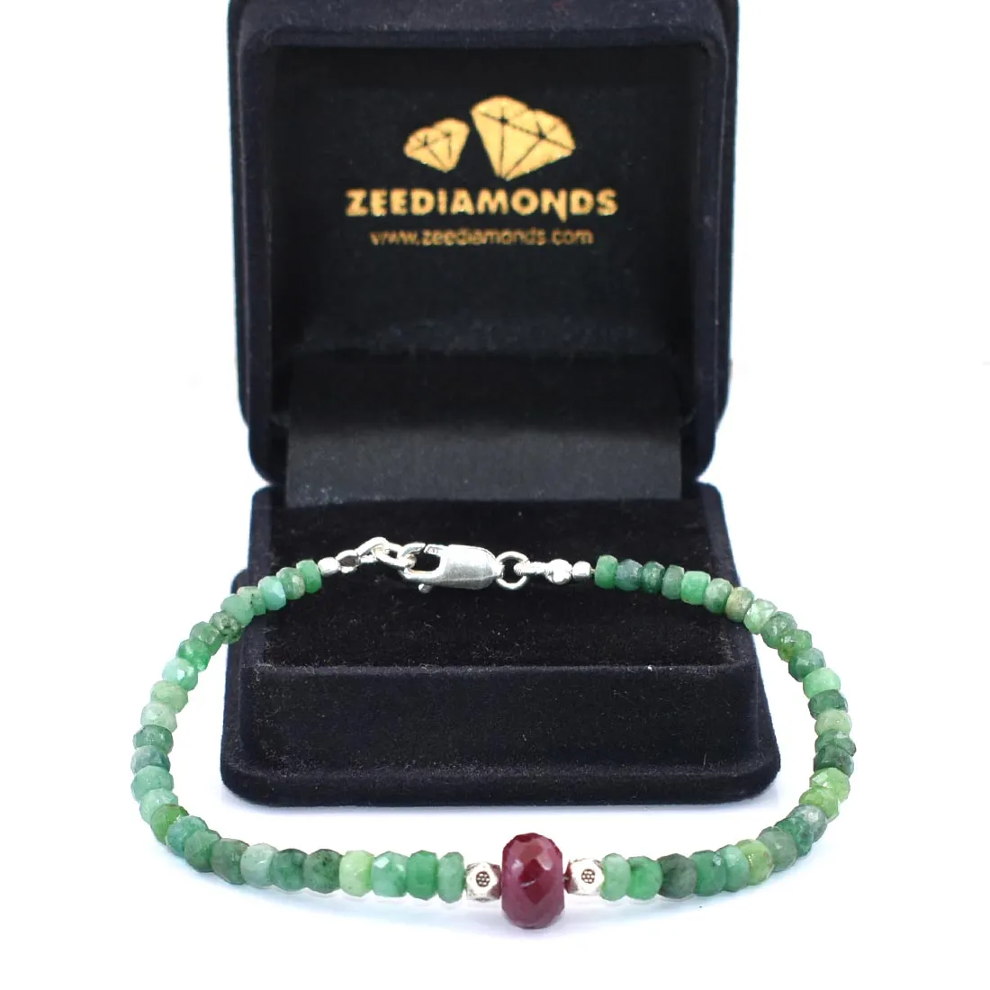 34.55 ct Emerald Gemstone & Ruby Bead Bracelet with Silver Finding