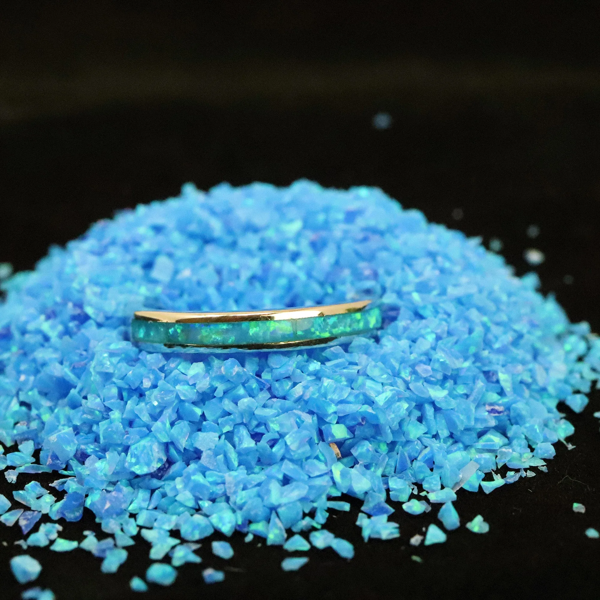 3mm Single Band Pacific Sapphire Opal Ring - 925 Sterling Silver Stackable Ring