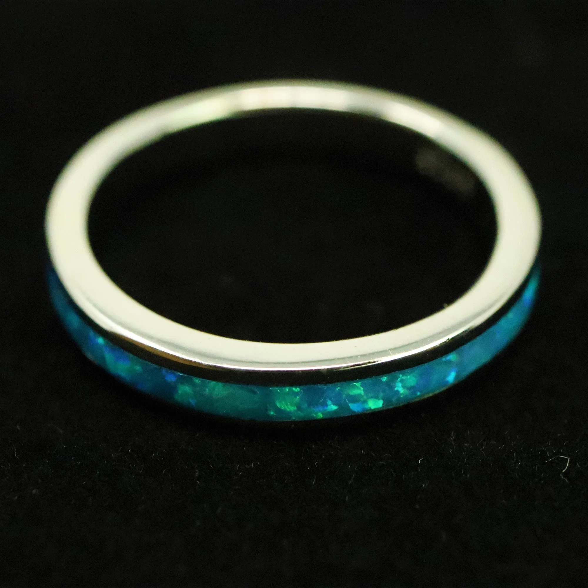 3mm Single Band Pacific Sapphire Opal Ring - 925 Sterling Silver Stackable Ring