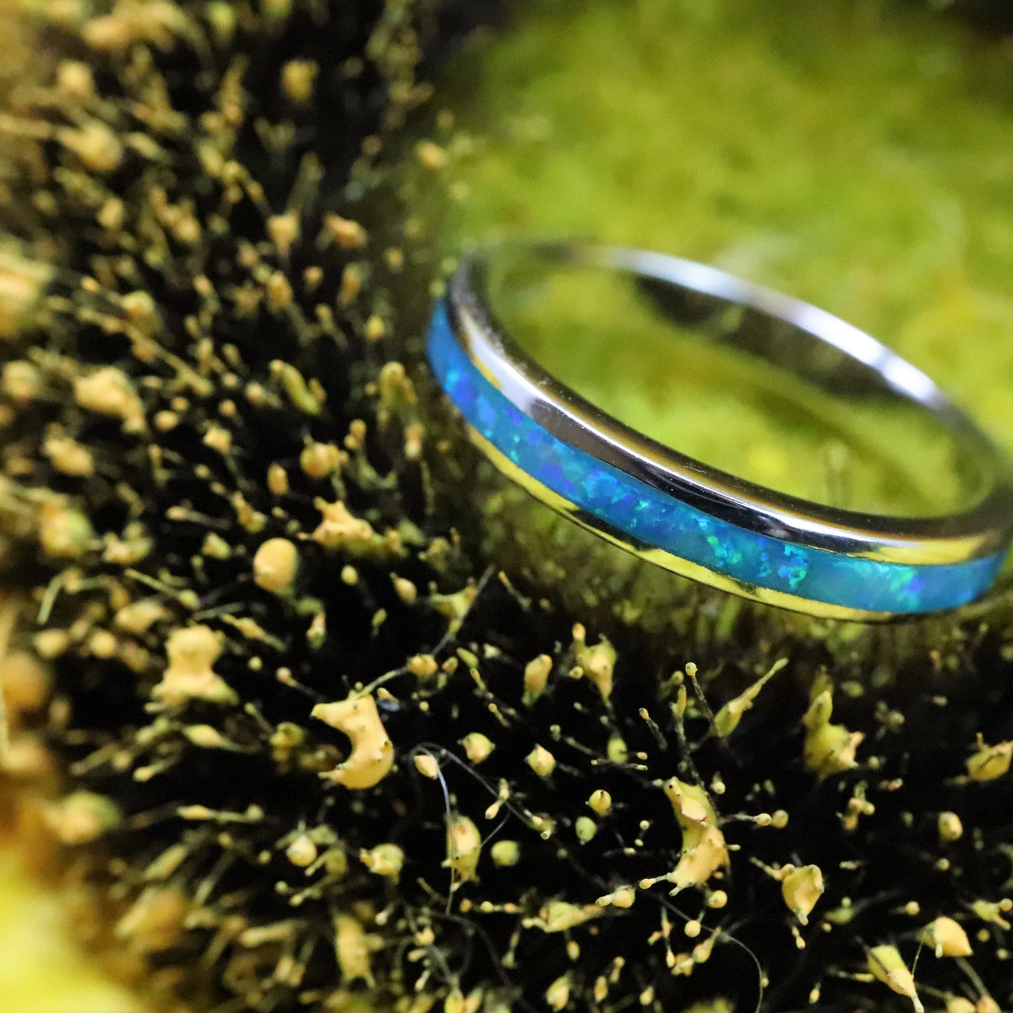 3mm Single Band Pacific Sapphire Opal Ring - 925 Sterling Silver Stackable Ring