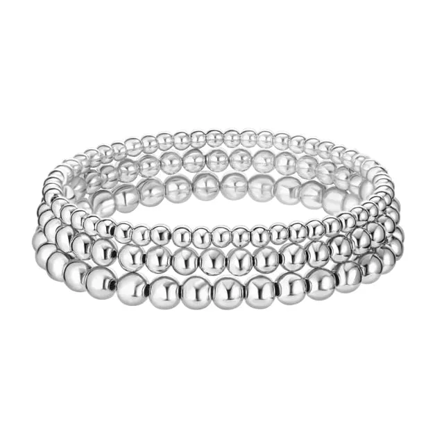 3pcs/set Beads Bracelets Gold Silvery