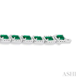 4X3 MM Emerald Cut Emerald and 2 1/5 ctw Round Cut Diamond Halo Precious Bracelet in 14K White Gold