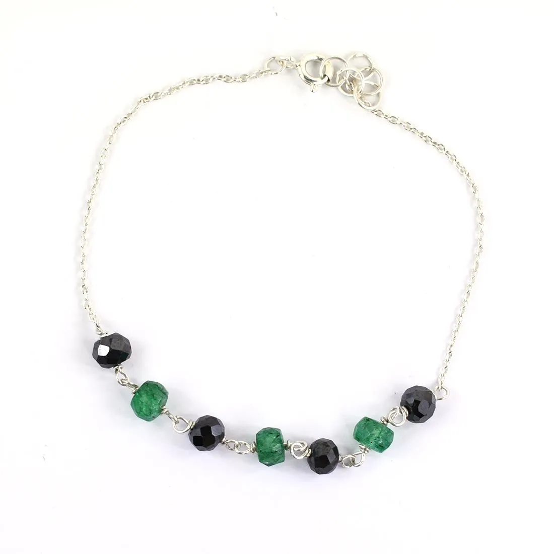 5 mm Certified Emerald Gemstone Chain Bracelet With Black Diamond Bead
