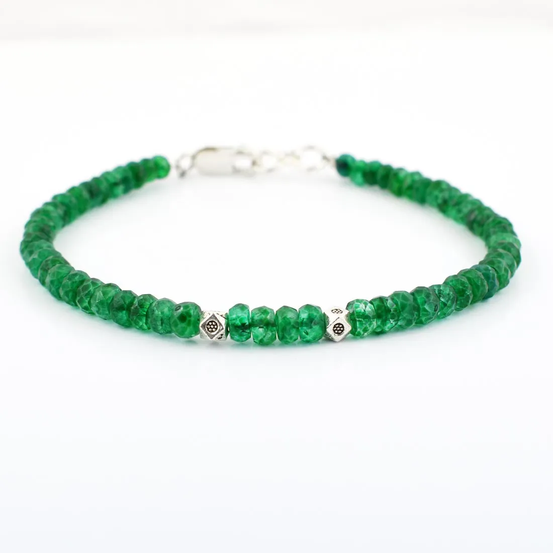 5 mm Emerald Gemstone Bracelet with Silver Finding, 100% Certified