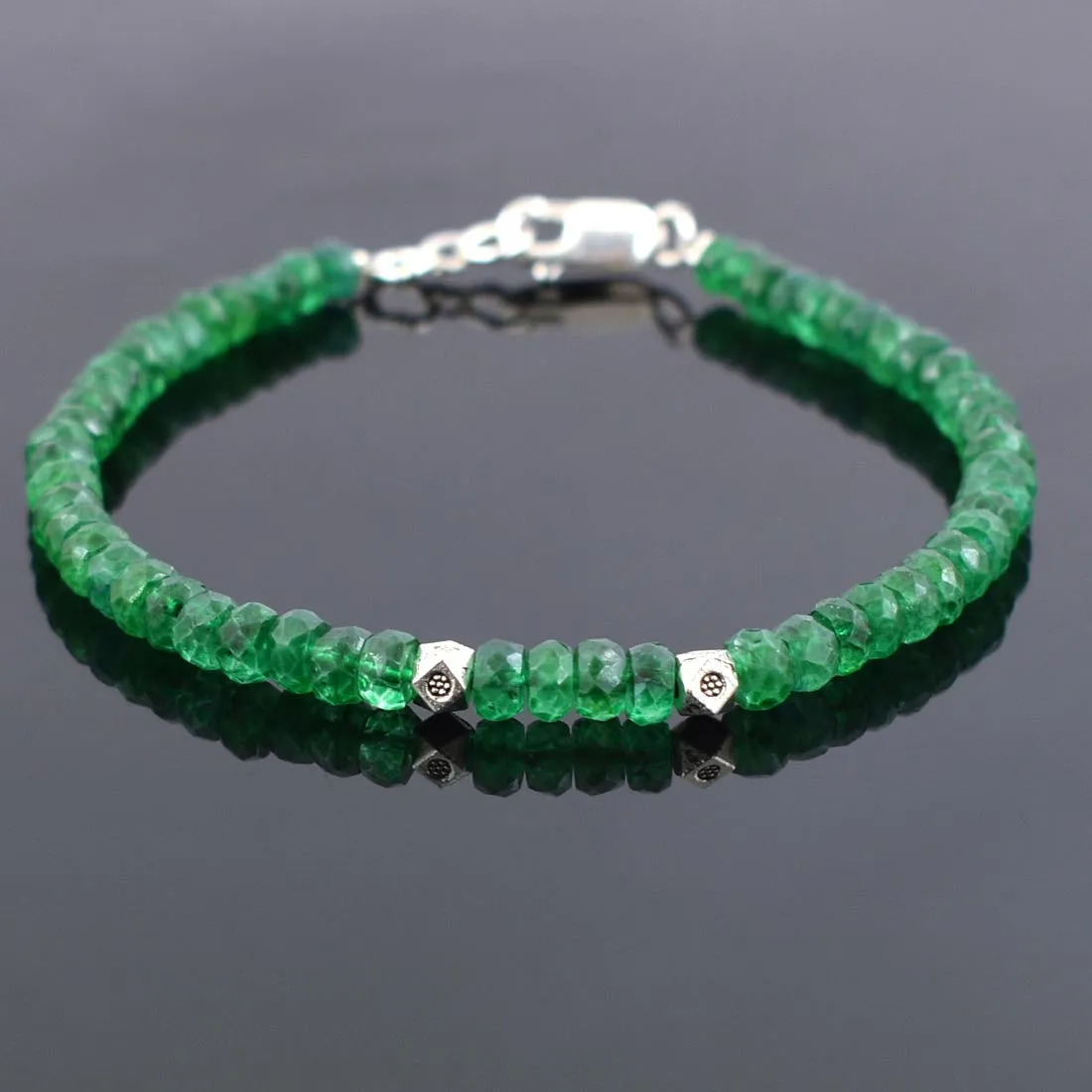 5 mm Emerald Gemstone Bracelet with Silver Finding, 100% Certified