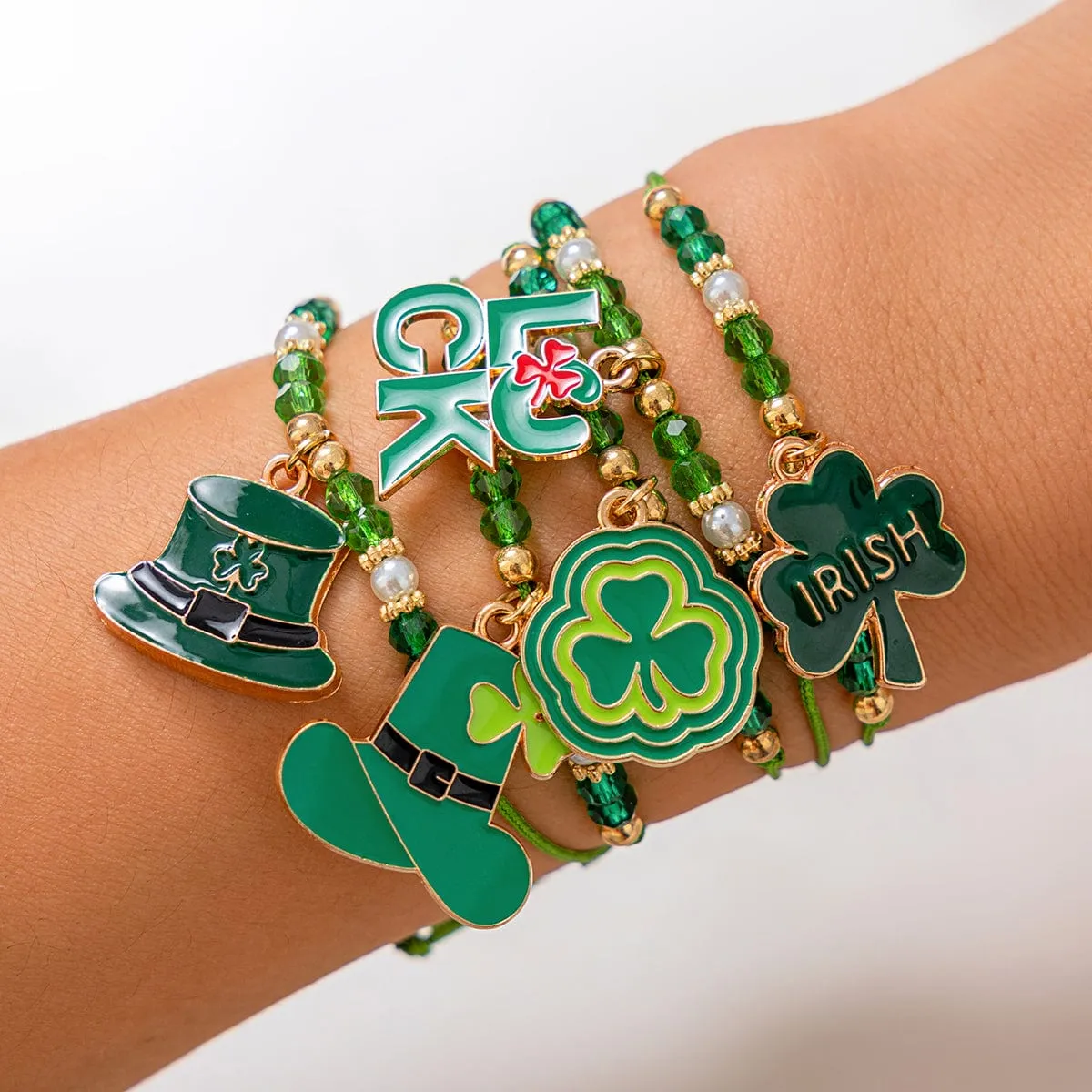 5 Pcs Clover Charm Knotted String Beaded Bracelet Set