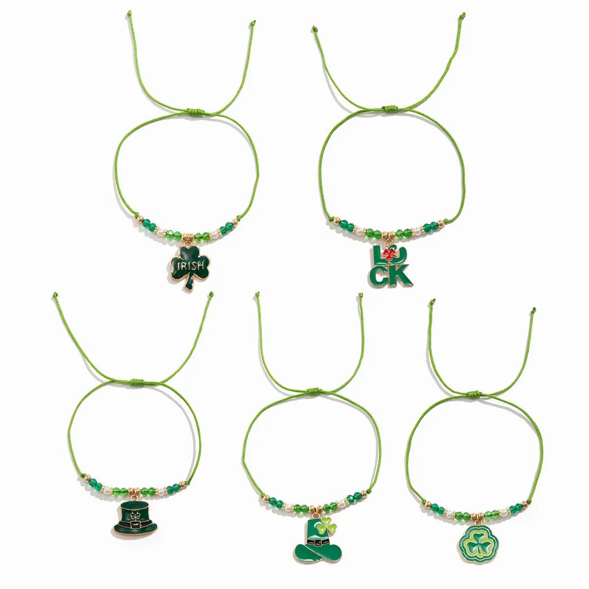 5 Pcs Clover Charm Knotted String Beaded Bracelet Set