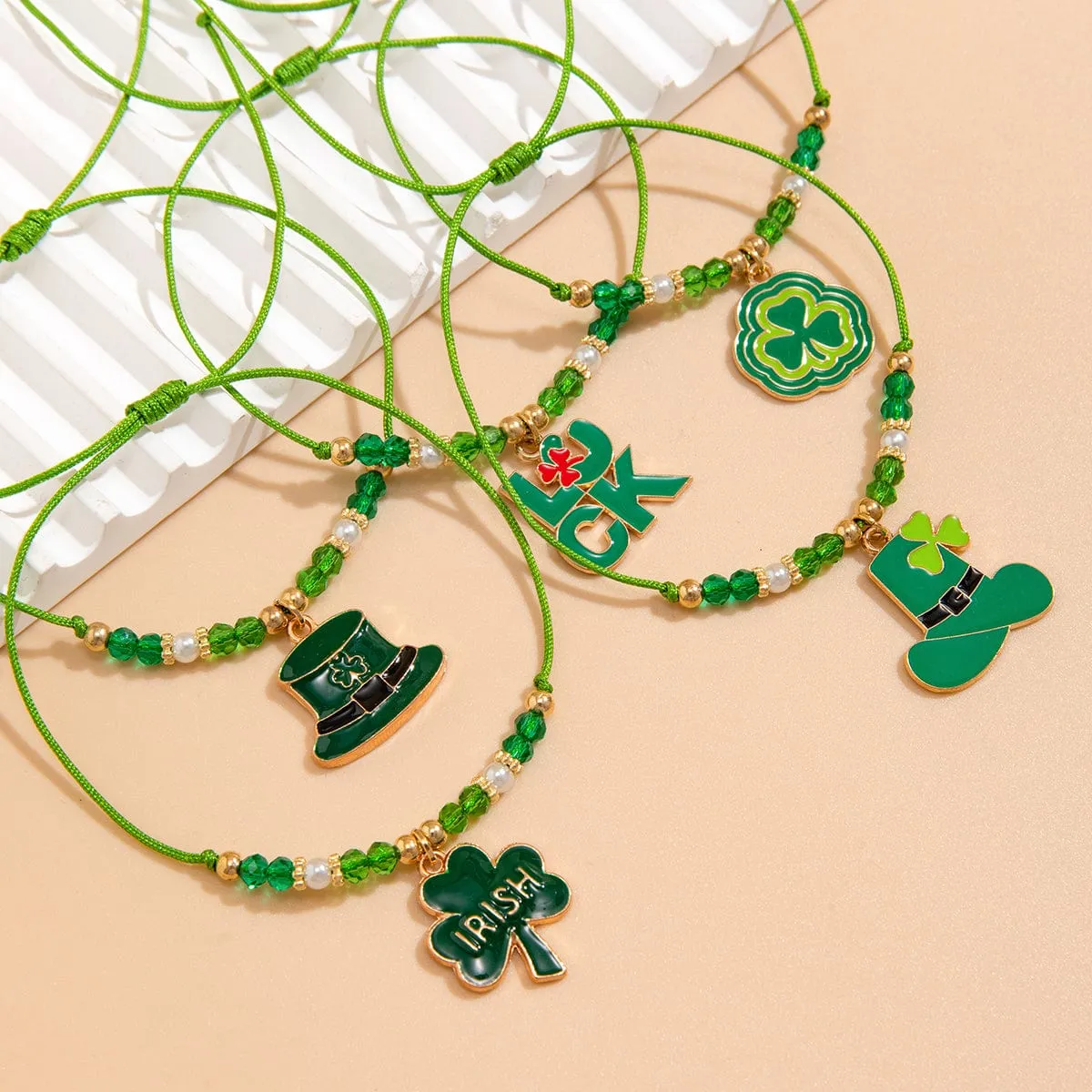 5 Pcs Clover Charm Knotted String Beaded Bracelet Set