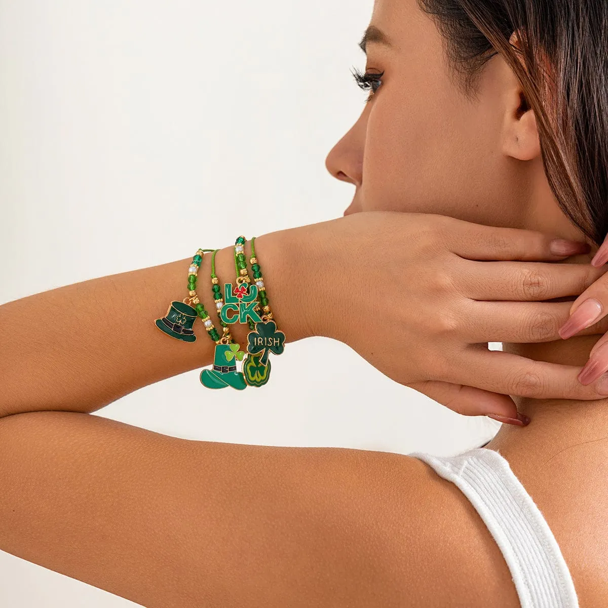 5 Pcs Clover Charm Knotted String Beaded Bracelet Set