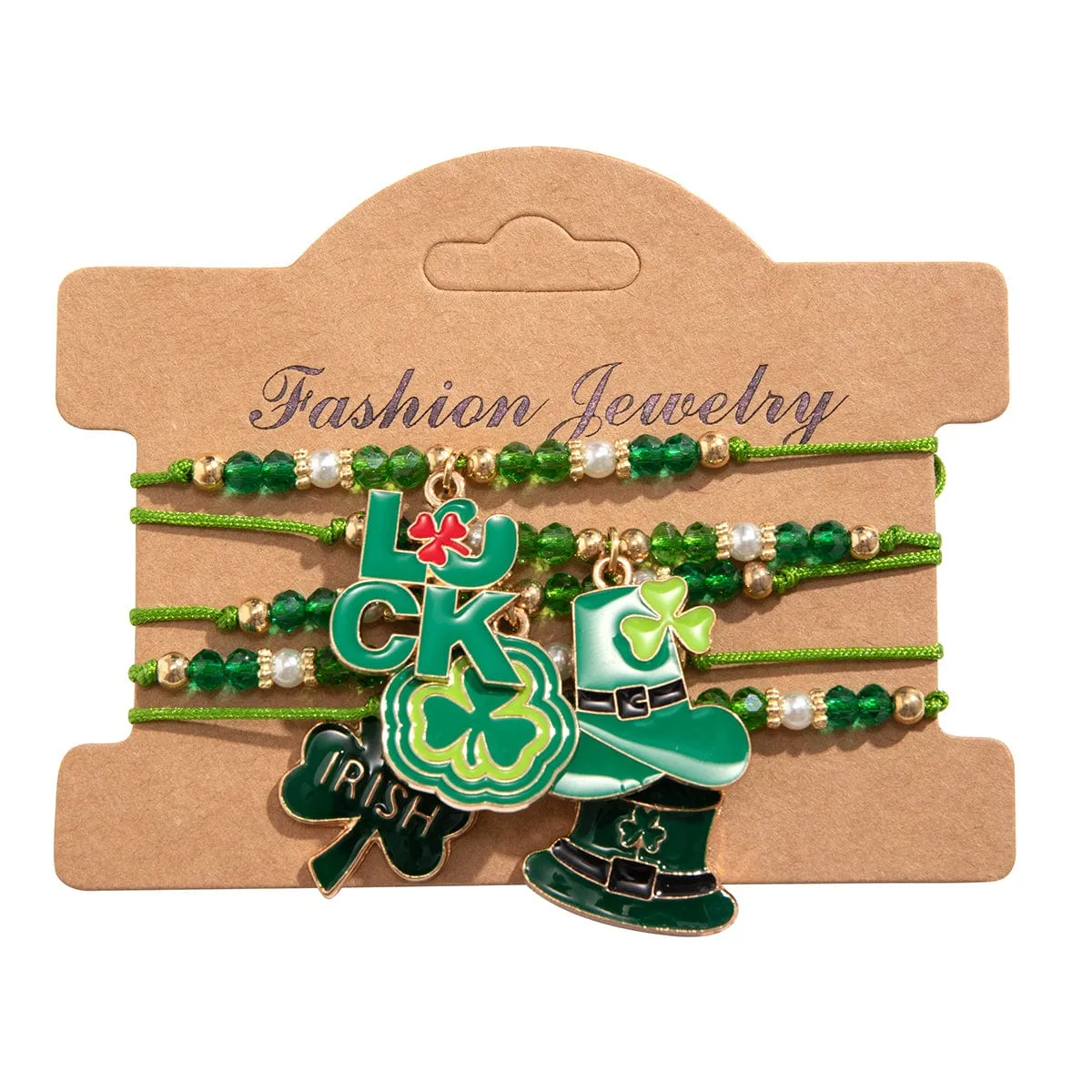 5 Pcs Clover Charm Knotted String Beaded Bracelet Set