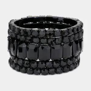 5 Pieces - Black Stone Stretch Multi Layered Pageant Bracelets | Prom Jewelry |  564236