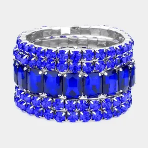 5 Pieces - Royal Blue Stone Stretch Multi Layered Pageant Bracelets | Prom Jewelry |  586565