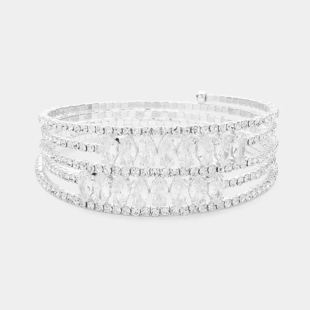 5-Row Clear CZ Marquise and Rhinestone Adjustable Pageant Bracelet  | Prom Bracelet |  622963