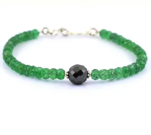 5mm Emerald Gemstone Bracelet With 8mm Black Diamond Bead