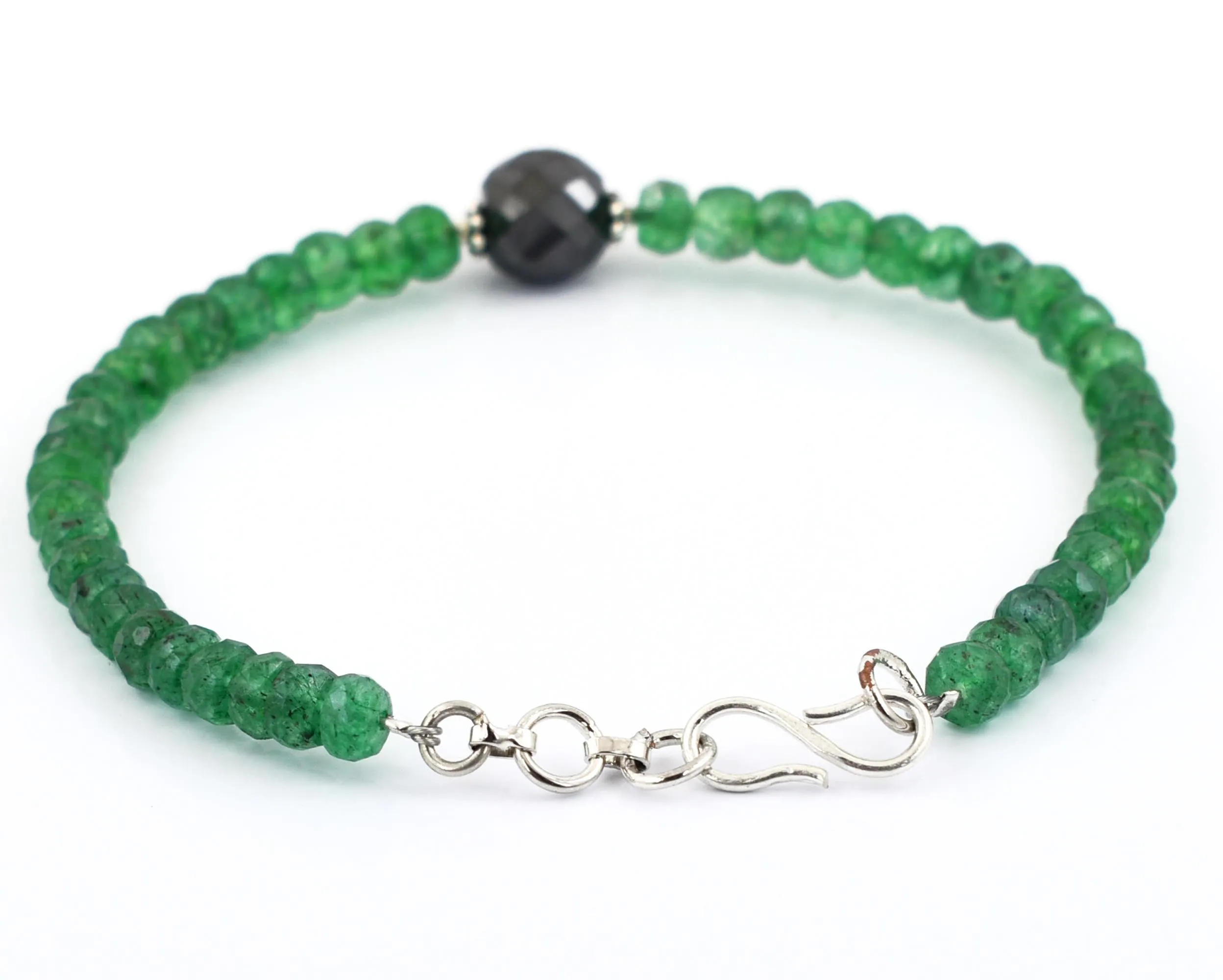 5mm Emerald Gemstone Bracelet With 8mm Black Diamond Bead