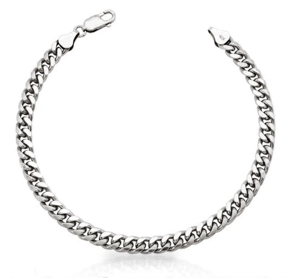 5mm Men's Solid Sterling Silver Cuban Chain Bracelet Tight Curb Link