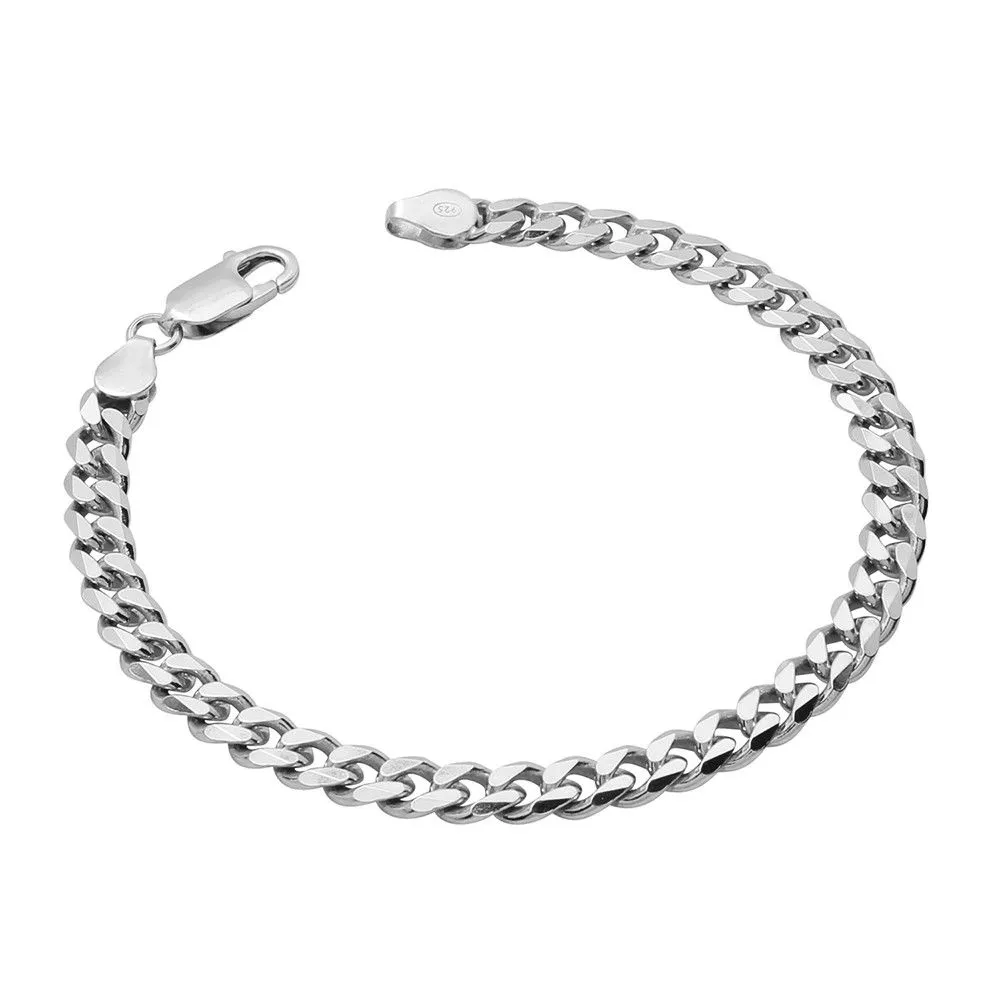 5mm Men's Solid Sterling Silver Cuban Chain Bracelet Tight Curb Link