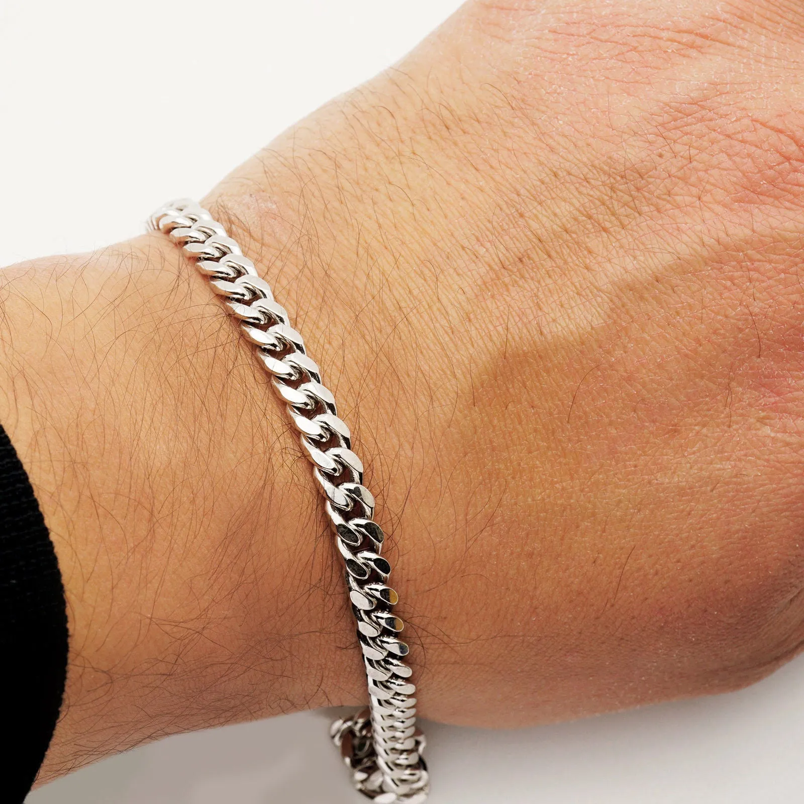 5mm Men's Solid Sterling Silver Cuban Chain Bracelet Tight Curb Link