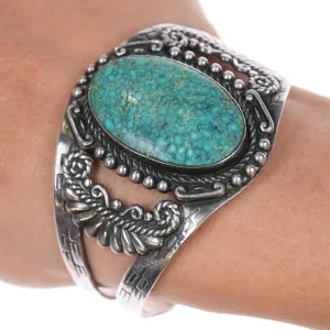 6.375" c1950 Maisels sterling High grade spiderweb turquoise #8? cuff bracelet
