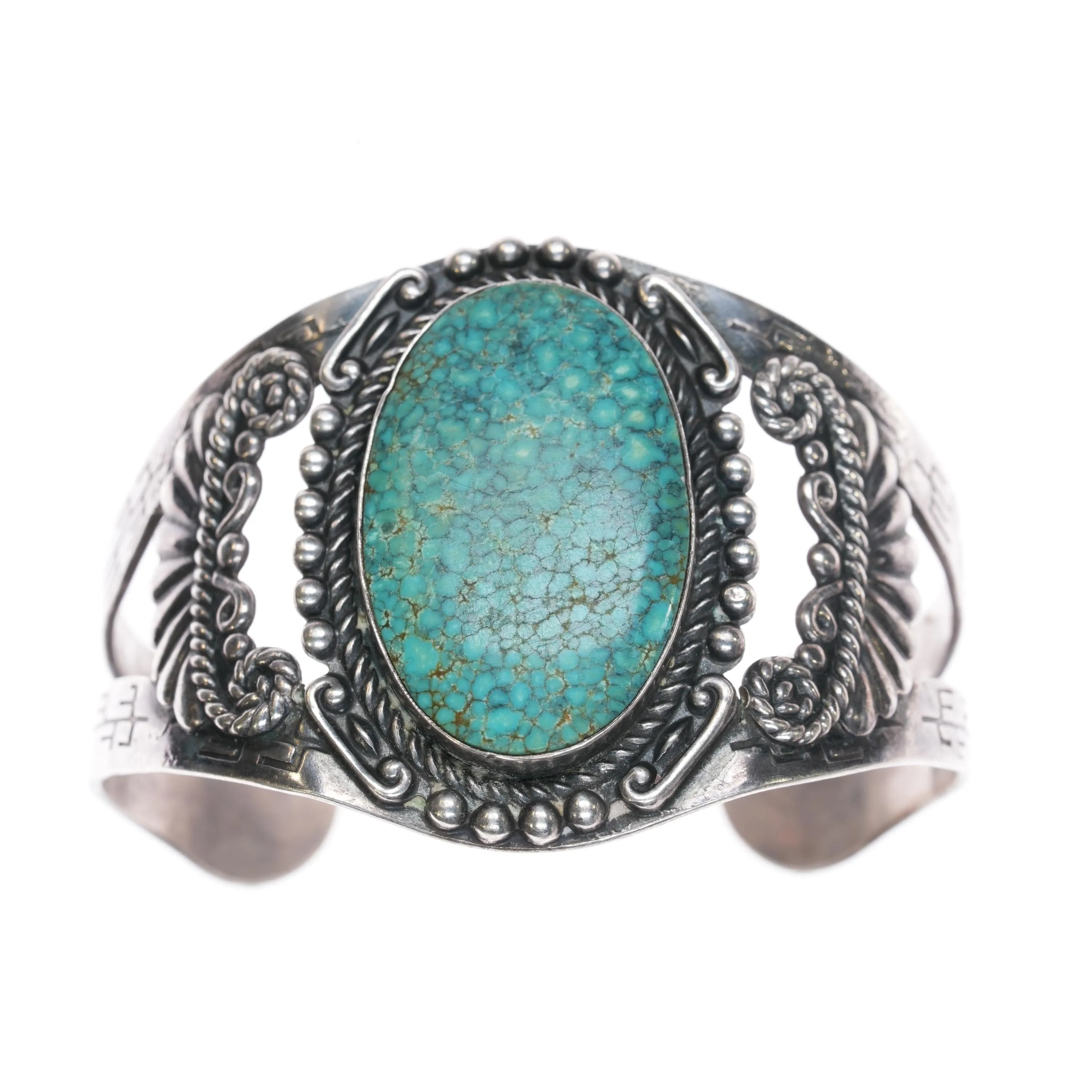 6.375" c1950 Maisels sterling High grade spiderweb turquoise #8? cuff bracelet