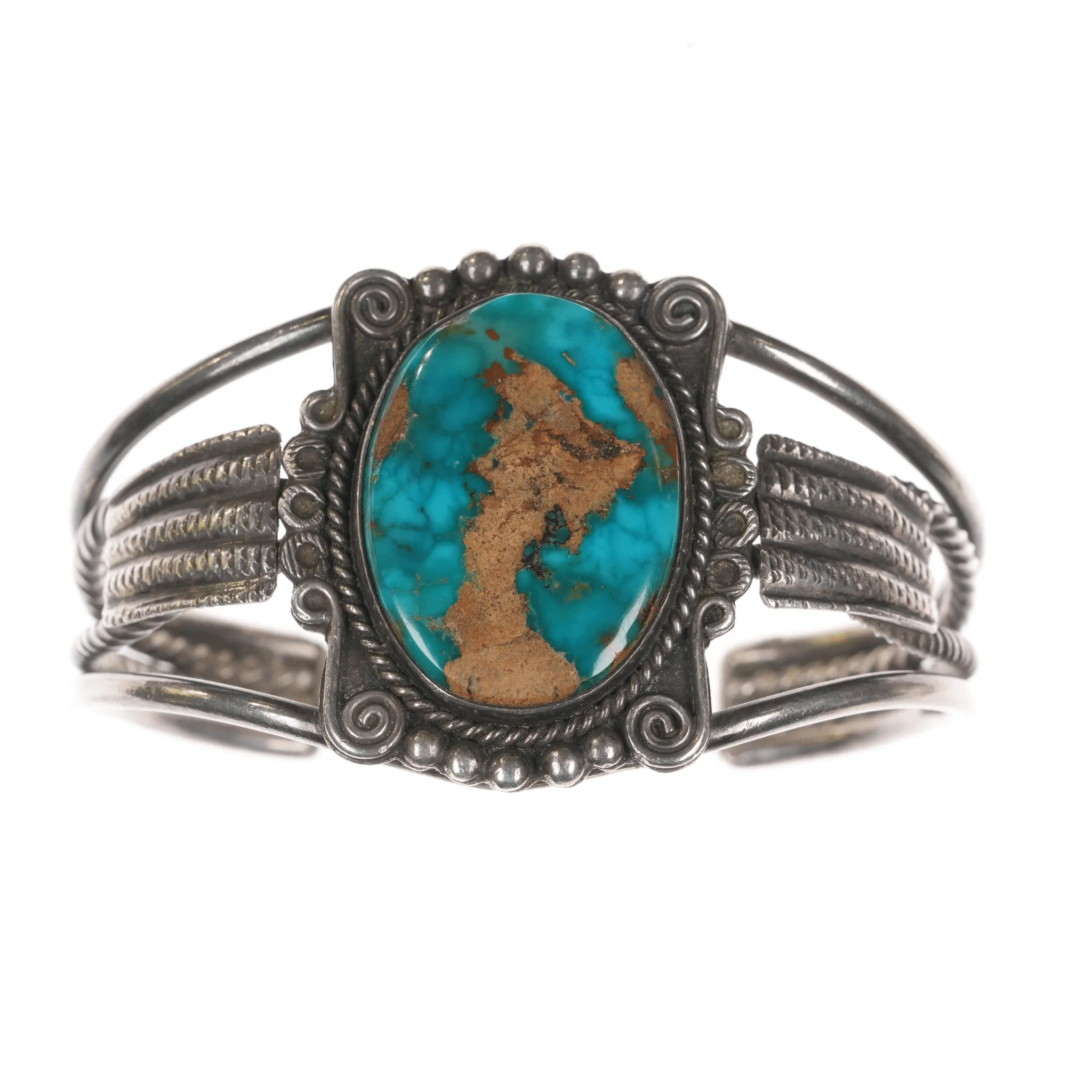 6.625" c1940's Native American silver high grade turquoise cuff bracelet