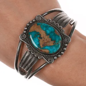 6.625" c1940's Native American silver high grade turquoise cuff bracelet