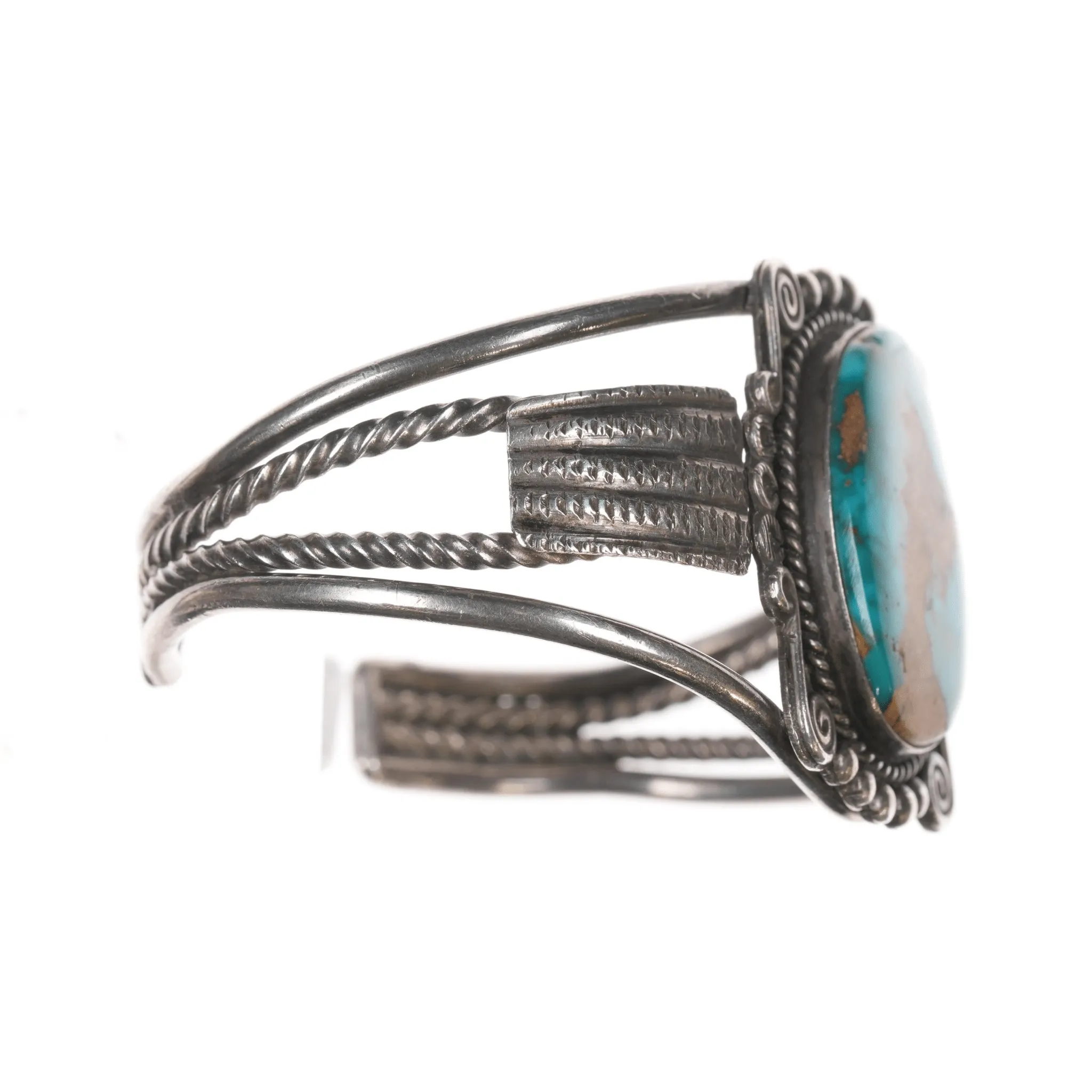 6.625" c1940's Native American silver high grade turquoise cuff bracelet