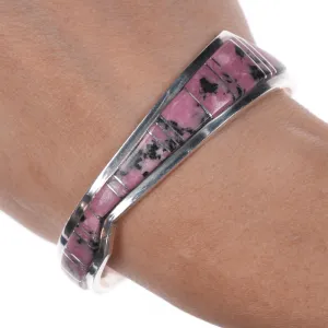 6.625" Earl Lee Navajo sterling Rhodonite channel inlay cuff bracelet