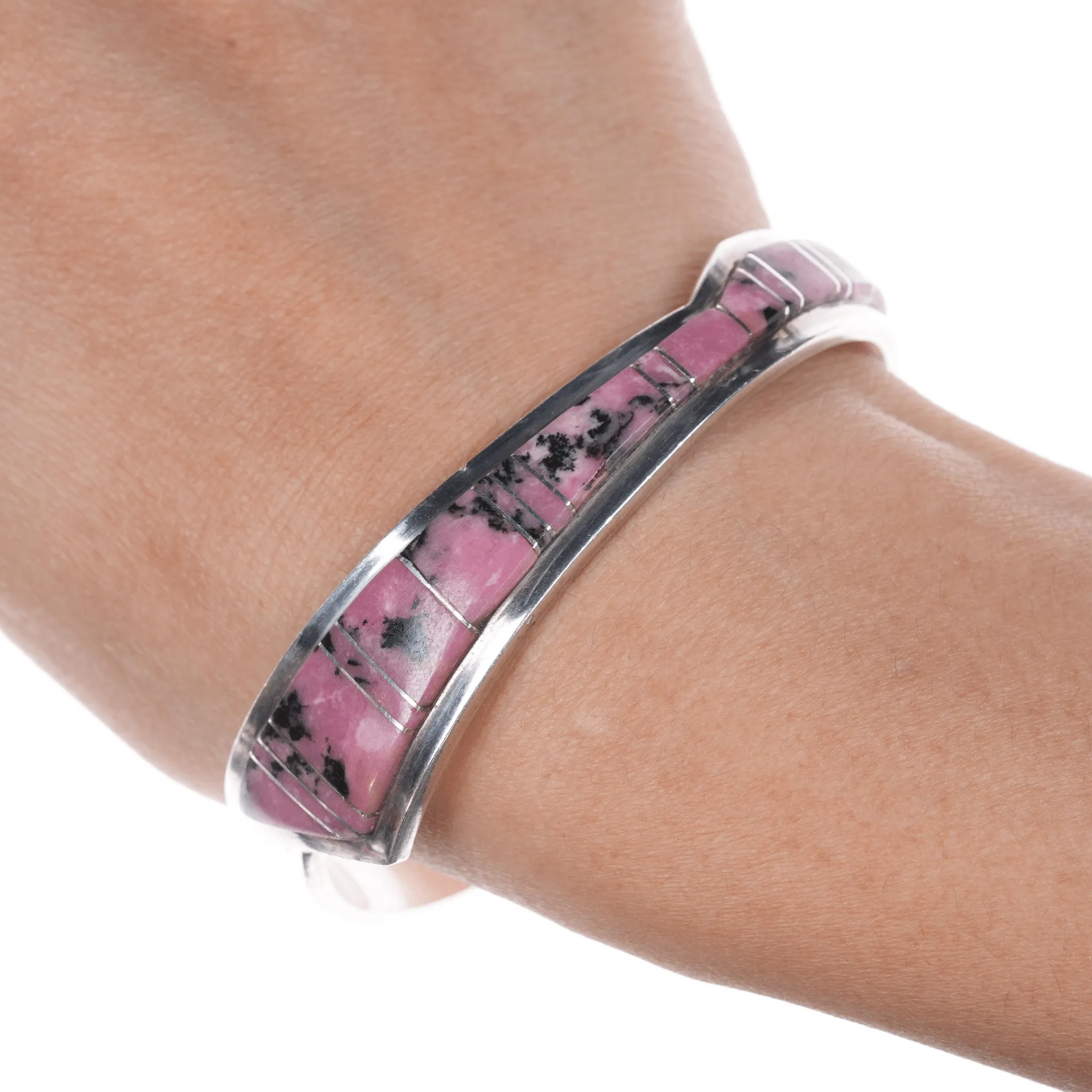 6.625" Earl Lee Navajo sterling Rhodonite channel inlay cuff bracelet