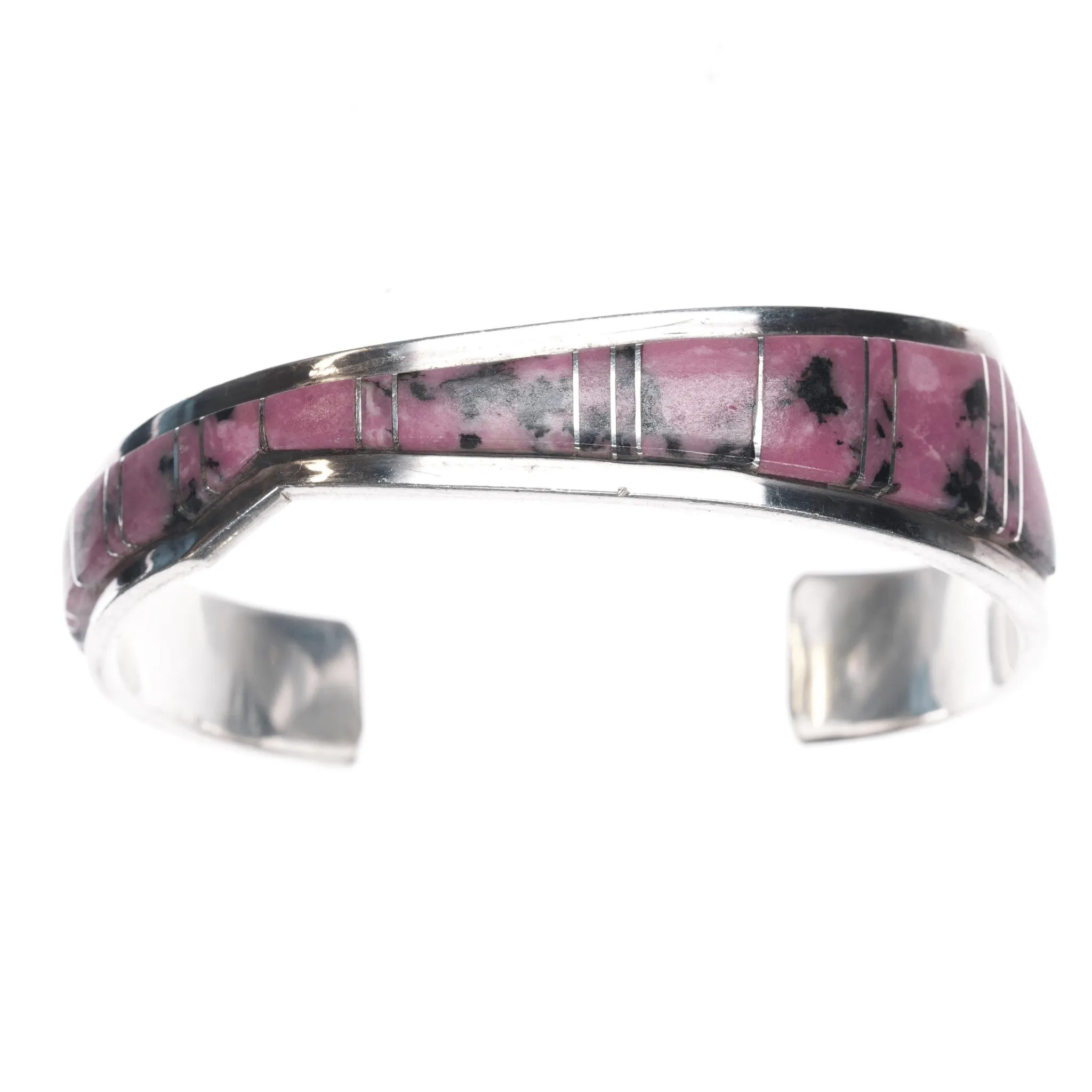 6.625" Earl Lee Navajo sterling Rhodonite channel inlay cuff bracelet