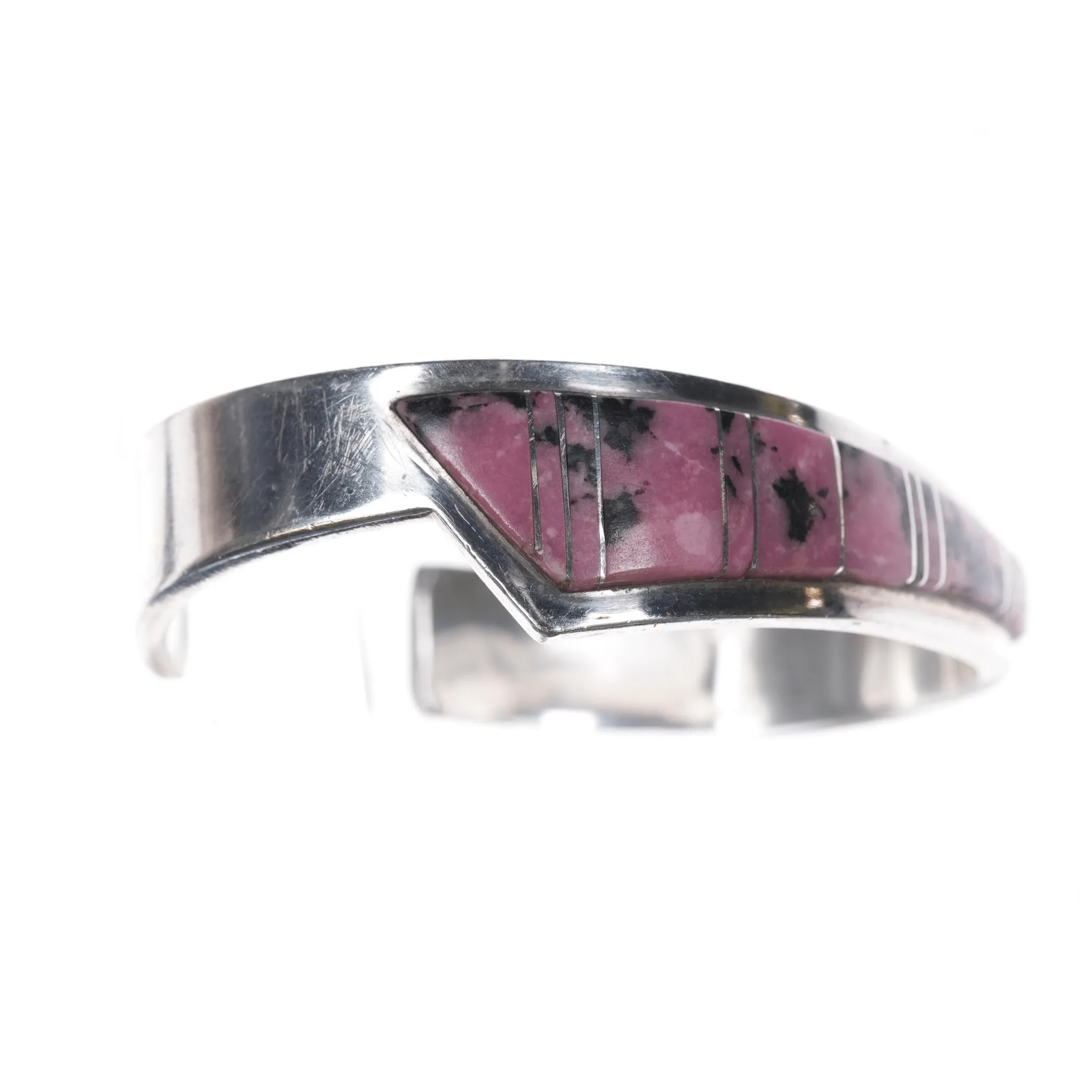 6.625" Earl Lee Navajo sterling Rhodonite channel inlay cuff bracelet