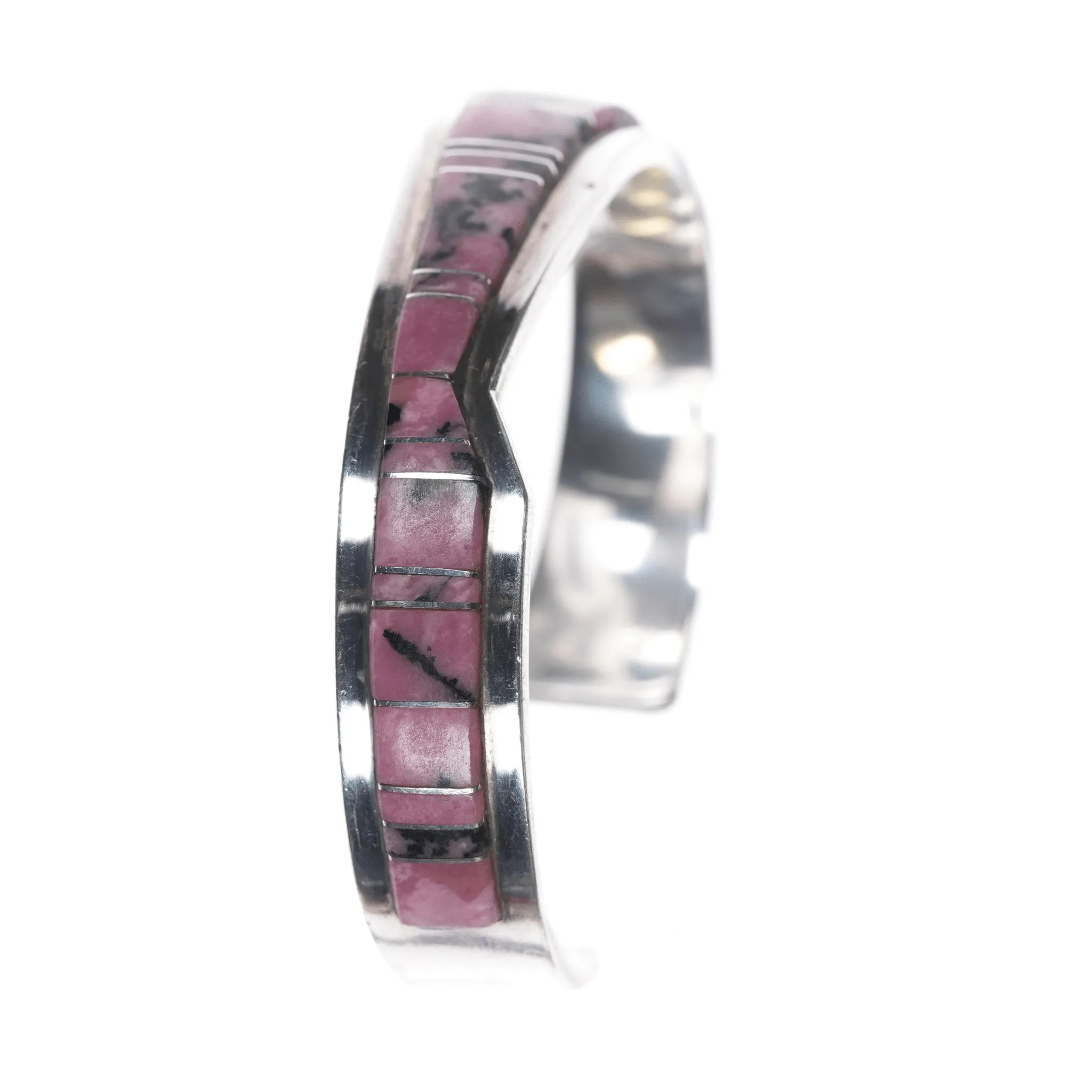 6.625" Earl Lee Navajo sterling Rhodonite channel inlay cuff bracelet