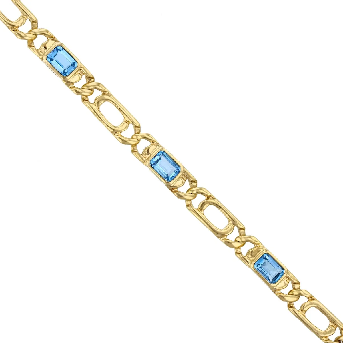 7.5" Blue Topaz Link Bracelet | Pre-Loved | 9K Yellow Gold