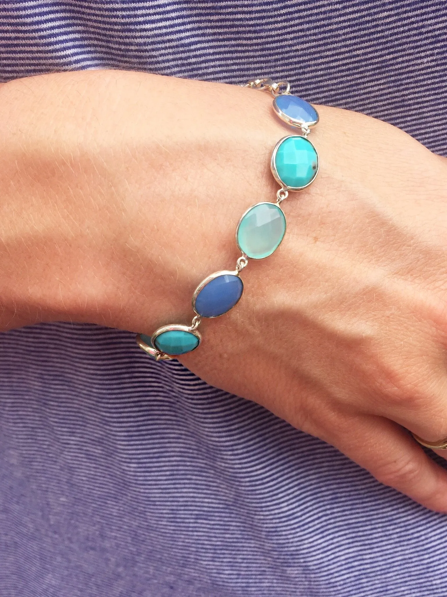7.5" Chalcedony and Stabilized Turquoise Bracelet