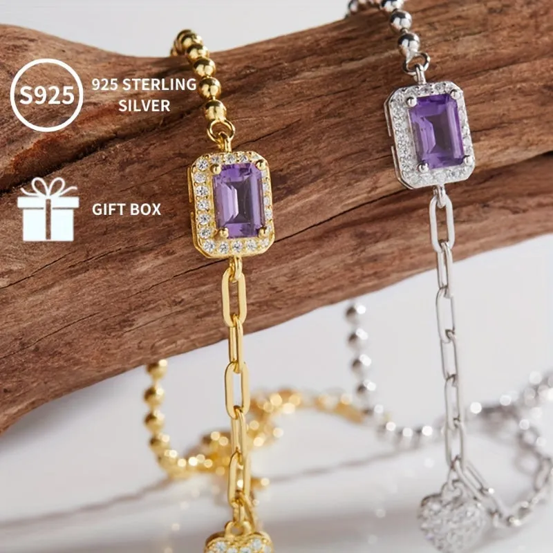 925 Silver Amethyst Bracelet - Ideal Gift for Her