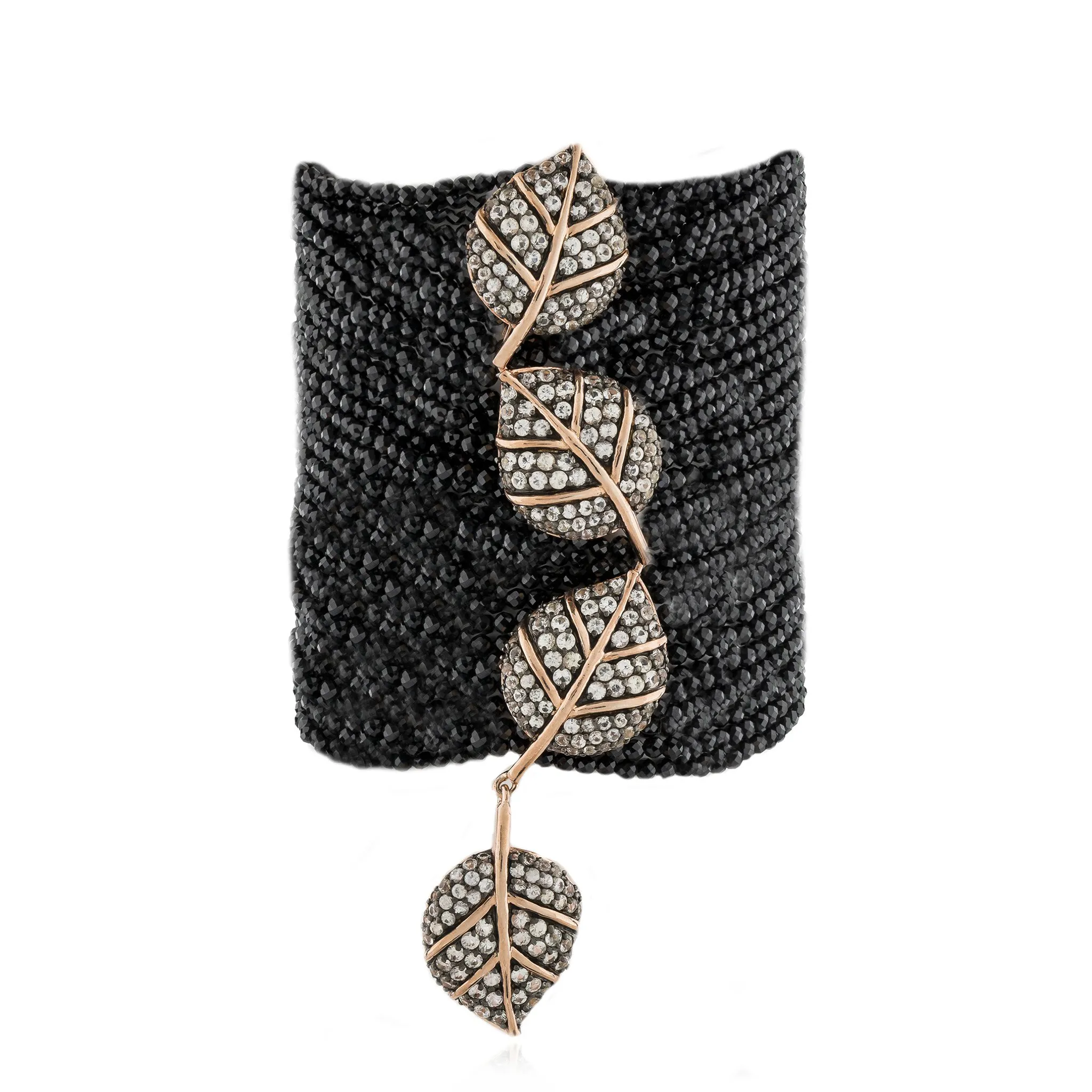 925 Silver Leaves Zinta Bracelet with Black Spinel & Sapphire