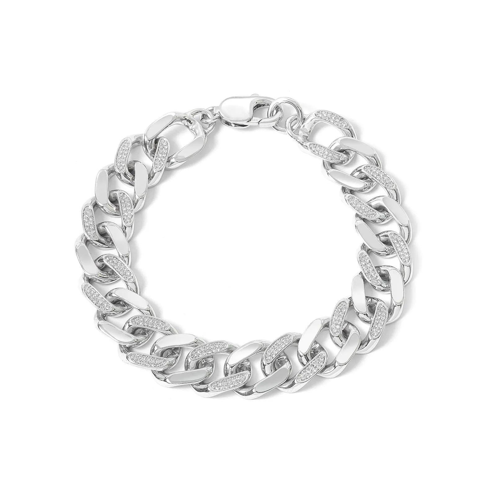 925 Sterling Silver Cz Stone Anchor Chain Bracelet For Men
