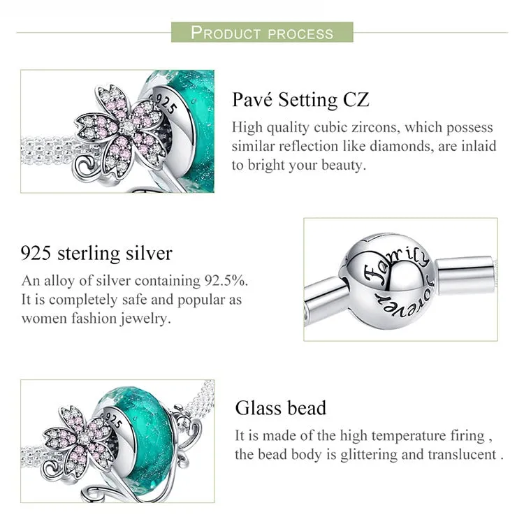 925 Sterling Silver Daisy Flower Green Glass Bracelets