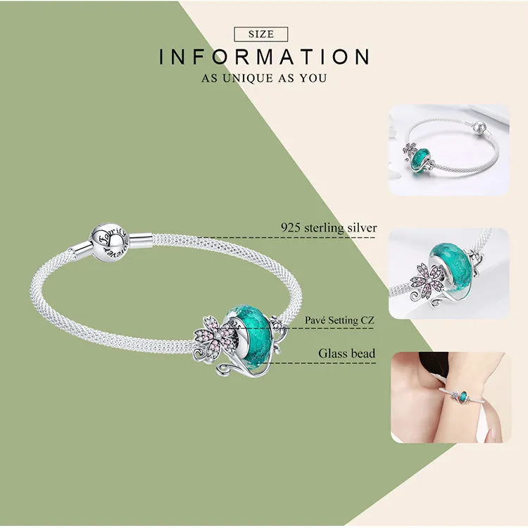 925 Sterling Silver Daisy Flower Green Glass Bracelets