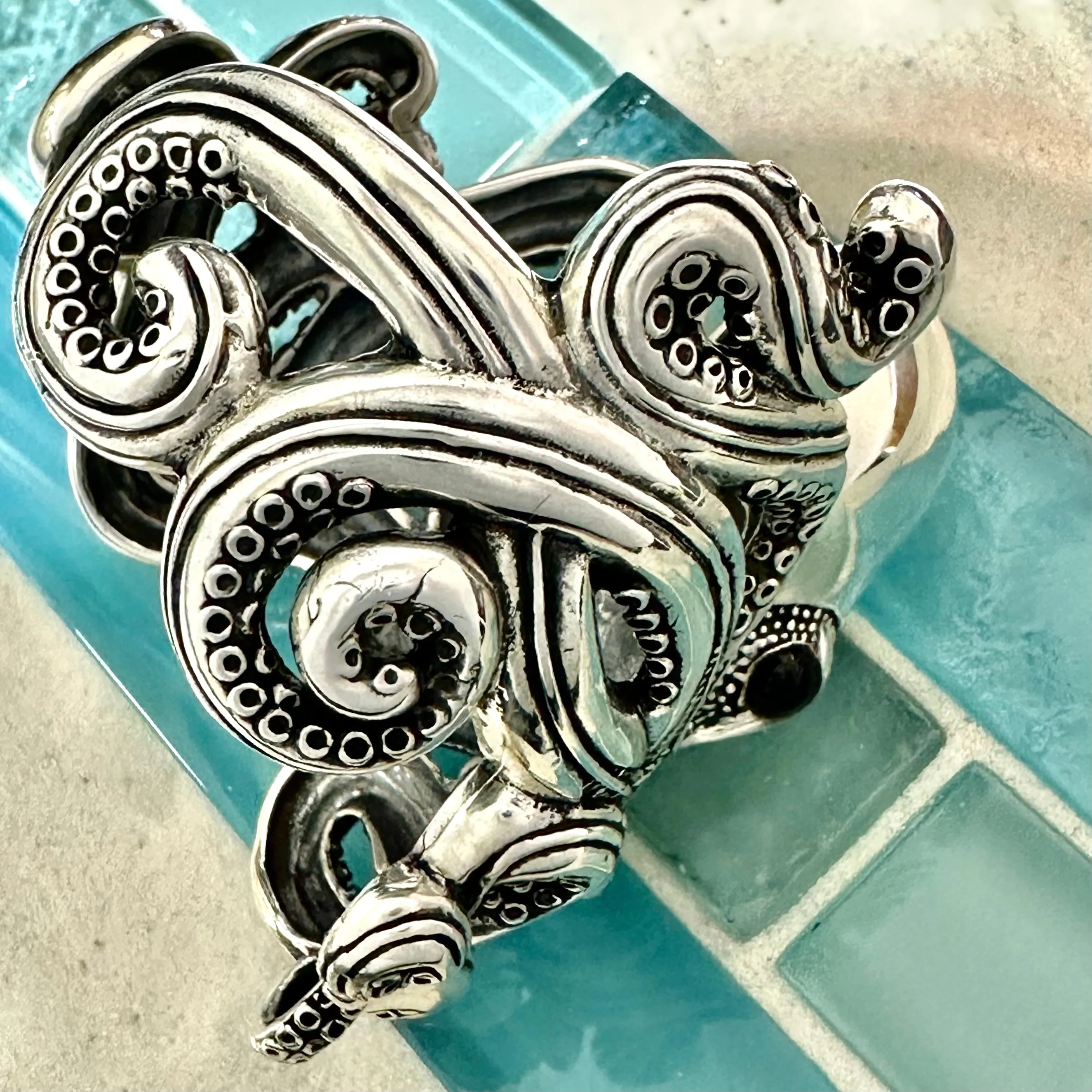 925 Sterling Silver Large Octopus Cuff Bracelet