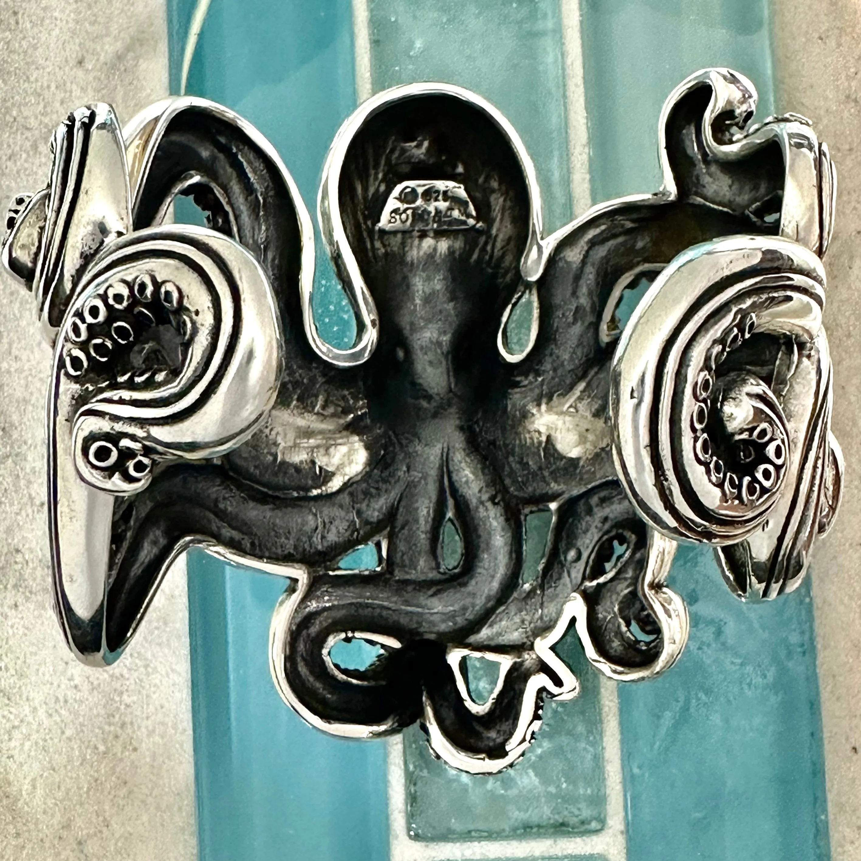 925 Sterling Silver Large Octopus Cuff Bracelet